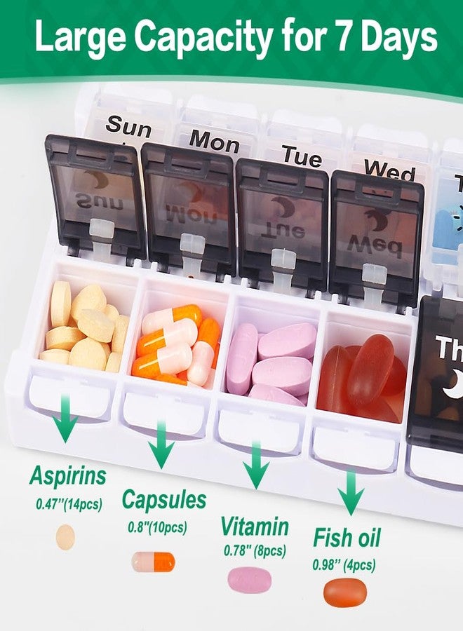 Shintop Pill Organizer 2 Times a Day, Easy Fill Weekly Pill Box Am Pm Push Button Pill Container 7 Day Medicine Organizer for Vitamins Supplements （Black&White） - Image 5